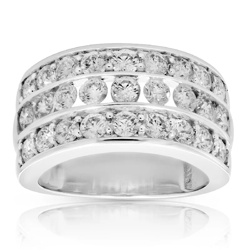 2.50 cttw Round Diamond Wedding Band Three Row 14K White Gold Channel Set Bridal