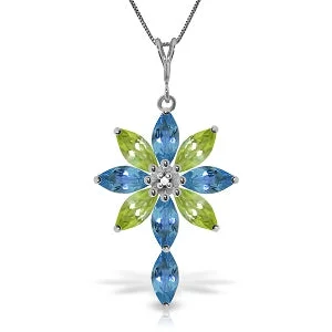 2 Carat 14K Solid White Gold Necklace Diamond, Blue Topaz Peridot