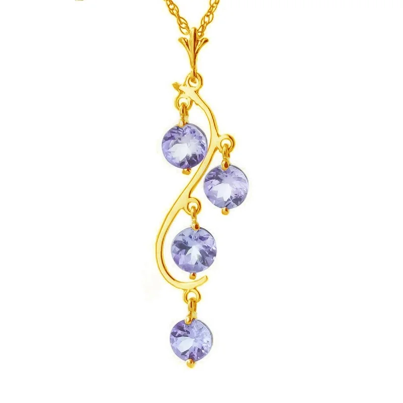 2 Carat 14K Solid Yellow Gold Spring Night Tanzanite Necklace