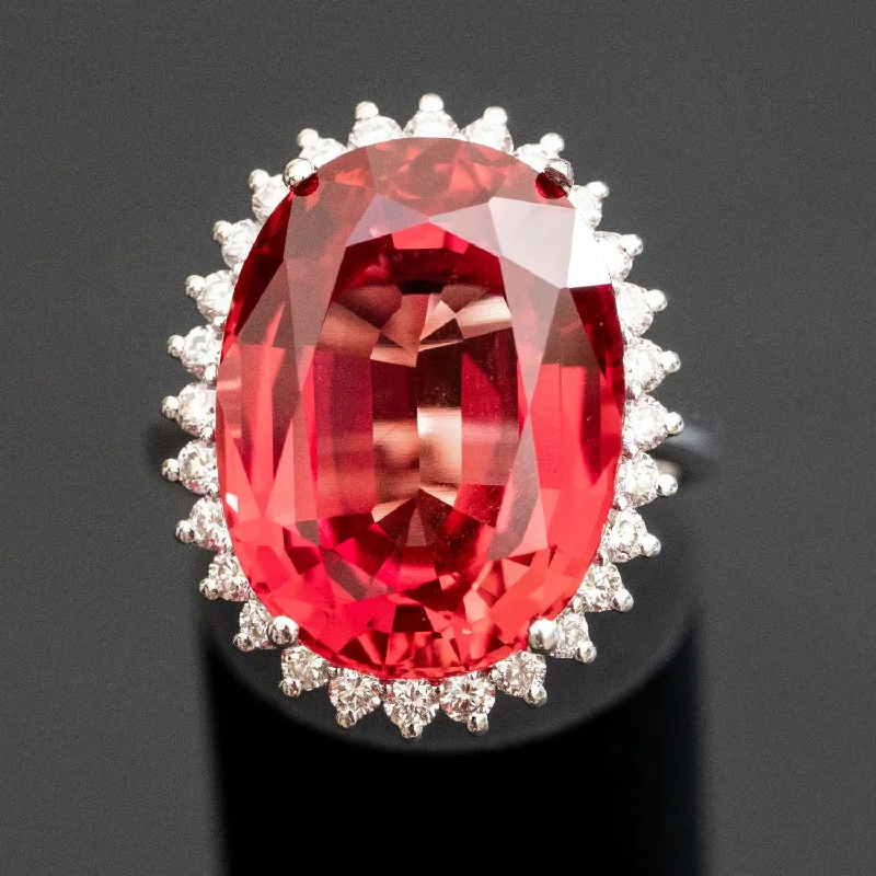 Claire - 21.00 ct oval orange red sapphire diamond ring