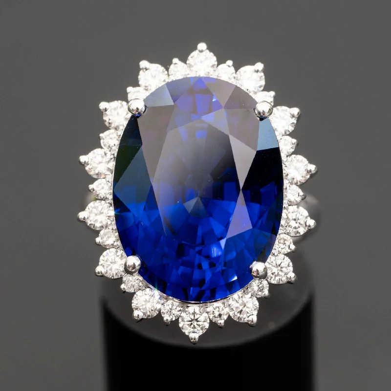 Gabrielle - 25.00 carat oval sapphire ring with 1.30 carat natural diamonds