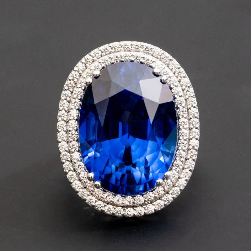 Alison - 27.00 carat oval sapphire ring with 1.16 carat natural diamonds