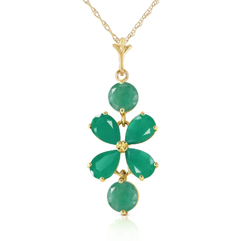 3.15 Carat 14K Solid Yellow Gold Spring Overflow Emerald Necklace