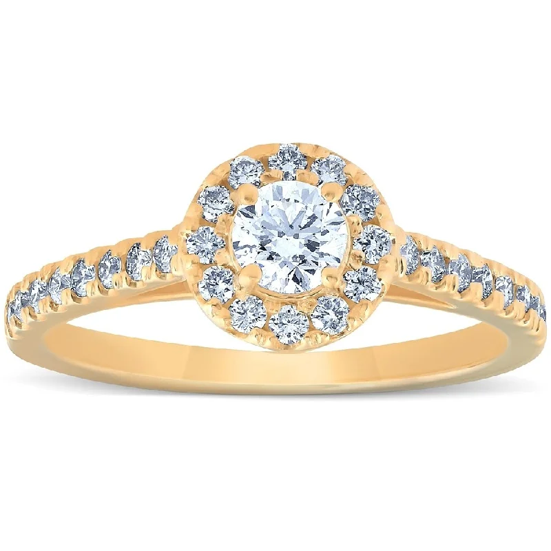 3/4 Ct Halo Round Diamond Engagement Halo Ring 10k Yellow Gold