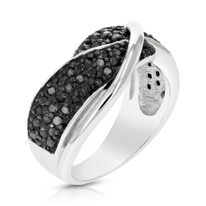 3/4 cttw Black Diamond Ring .925 Sterling Silver with Rhodium Plating