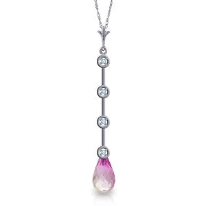 3.56 Carat 14K Solid White Gold Necklace Natural Diamond Pink Topaz