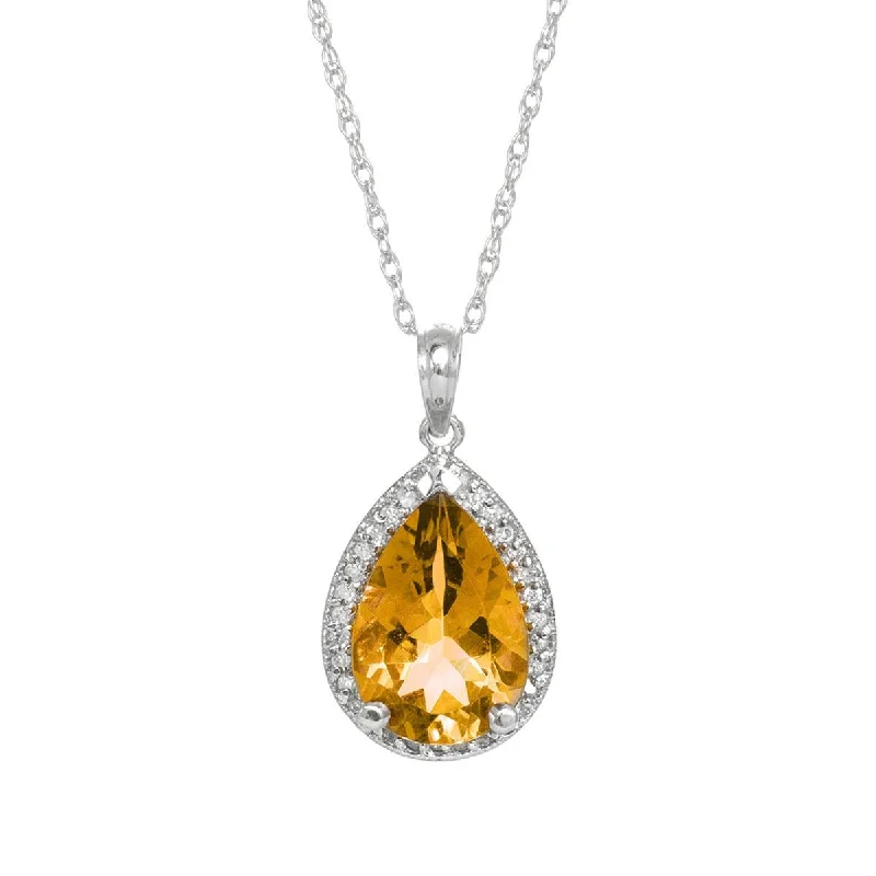 3.66 Carat 14K Solid White Gold Compassionate Citrine Diamond Necklace