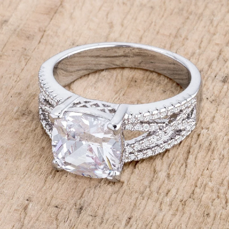 3Ct Elegant Criss-Cross Clear Cubic Zirconia Engagement Ring