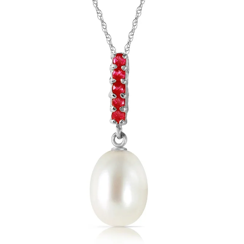 4.2 Carat 14K Solid White Gold Necklace Ruby Briolette Pearl