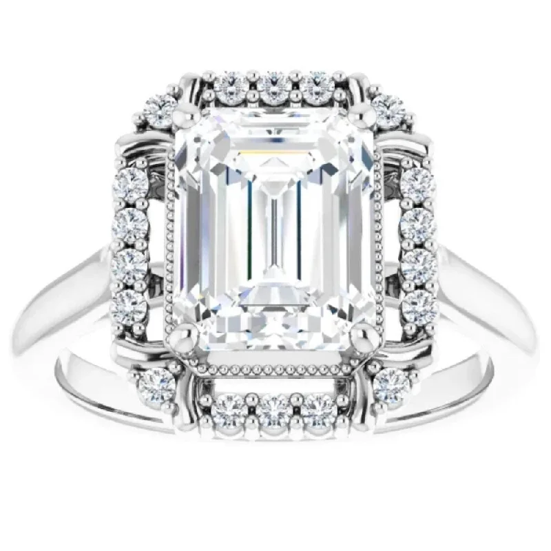 4.25CT Emerald Moissanite & Diamond Engagement Ring in White Yellow Rose Gold