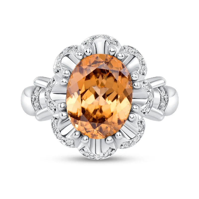 4.67 ct Brown Zircon and Diamond Ring in 14k White Gold