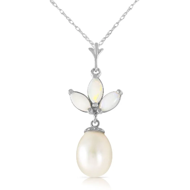 4.75 Carat 14K Solid White Gold Necklace Pearl Opal