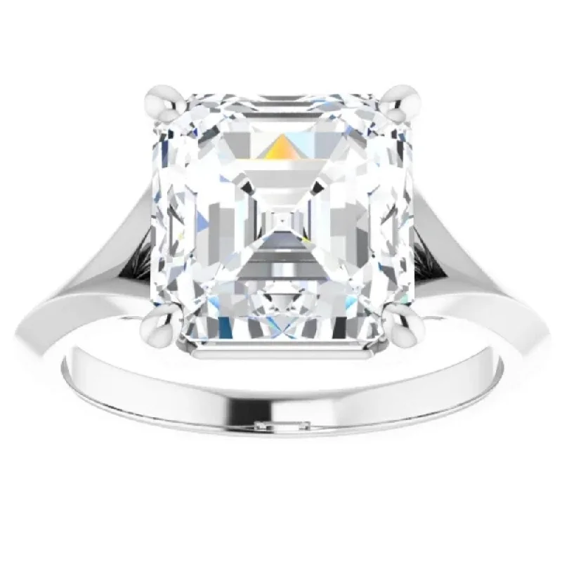 4Ct Moissanite Asscher Cut Engagement Solitaire Ring 14k White or Yellow Gold