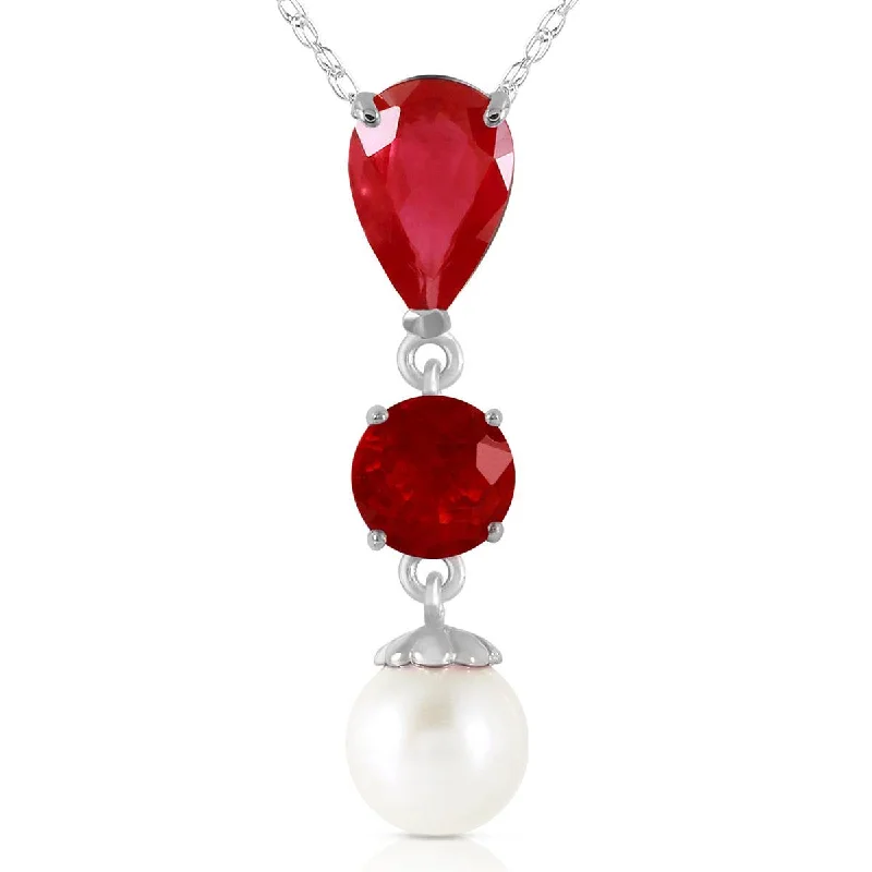 5.05 Carat 14K Solid White Gold Keep Your Cool Ruby Pearl Necklace