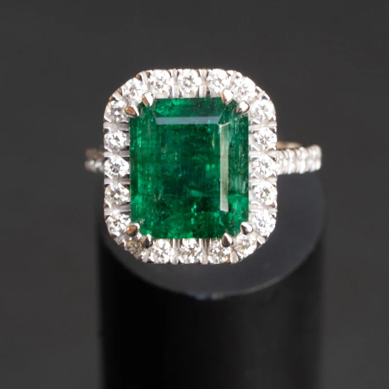 Joy - 5.20 carat natural green emerald ring with 0.86 carat natural diamond