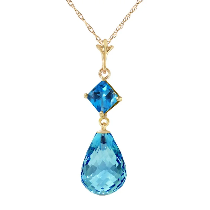 5.5 Carat 14K Solid Yellow Gold Adventurous Blue Topaz Necklace