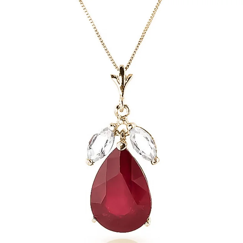 5.5 Carat 14K Solid Yellow Gold Necklace Ruby White Topaz