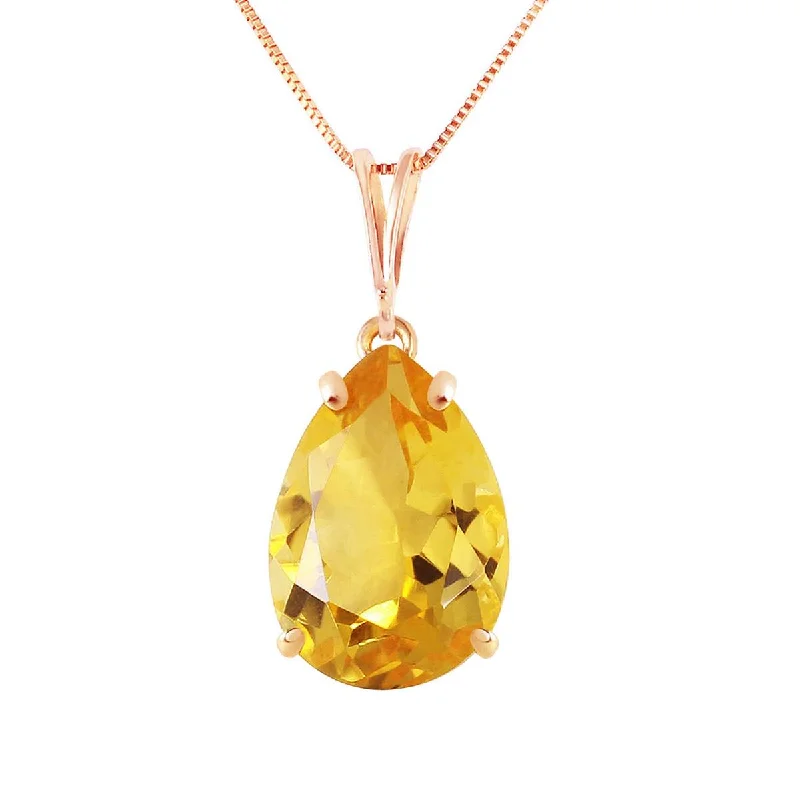 5 Carat 14K Solid Rose Gold Teardrop Citrine Necklace