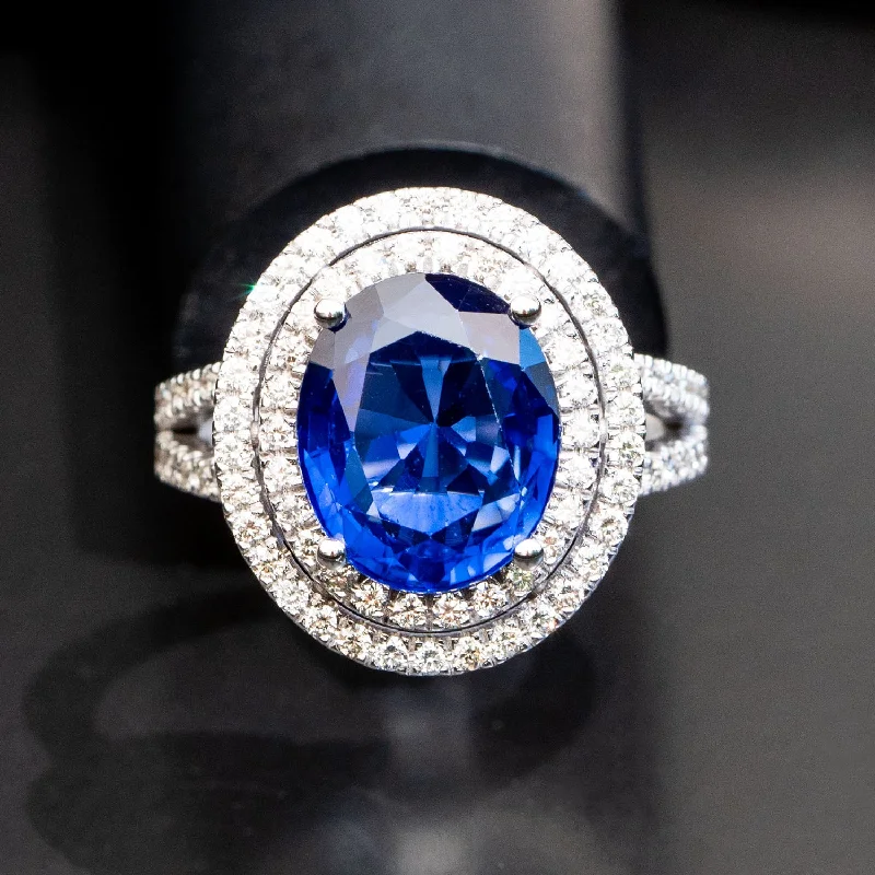 Catherine - 6.00 ct oval sapphire ring with 1.00 carat natural diamonds