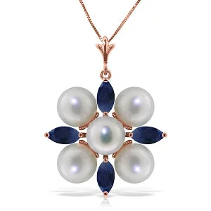 6.3 Carat 14K Solid Rose Gold Snowflake Pearl Sapphire Necklace