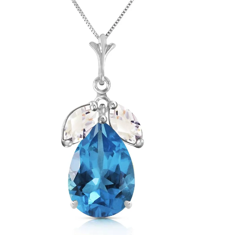 6.5 Carat 14K Solid White Gold Necklace Blue Topaz White Topaz