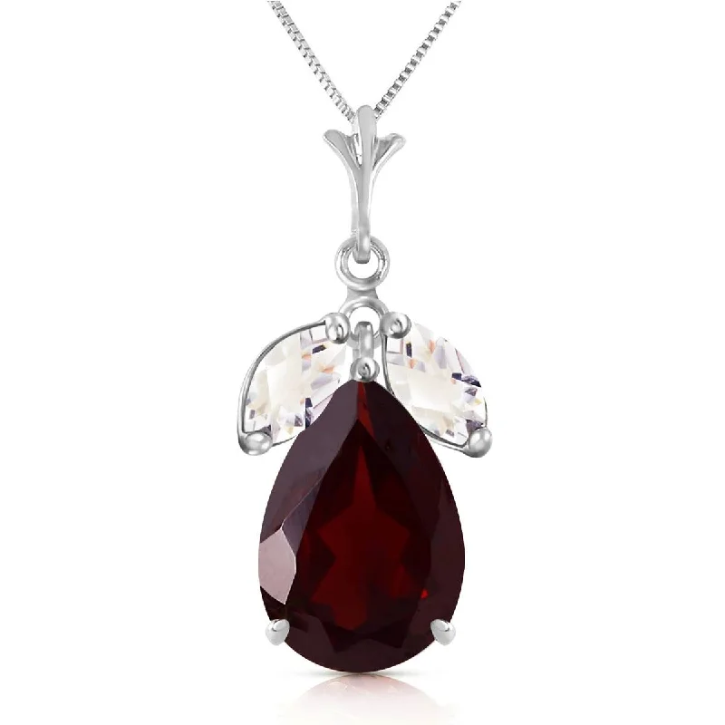 6.5 Carat 14K Solid White Gold Necklace Garnet White Topaz