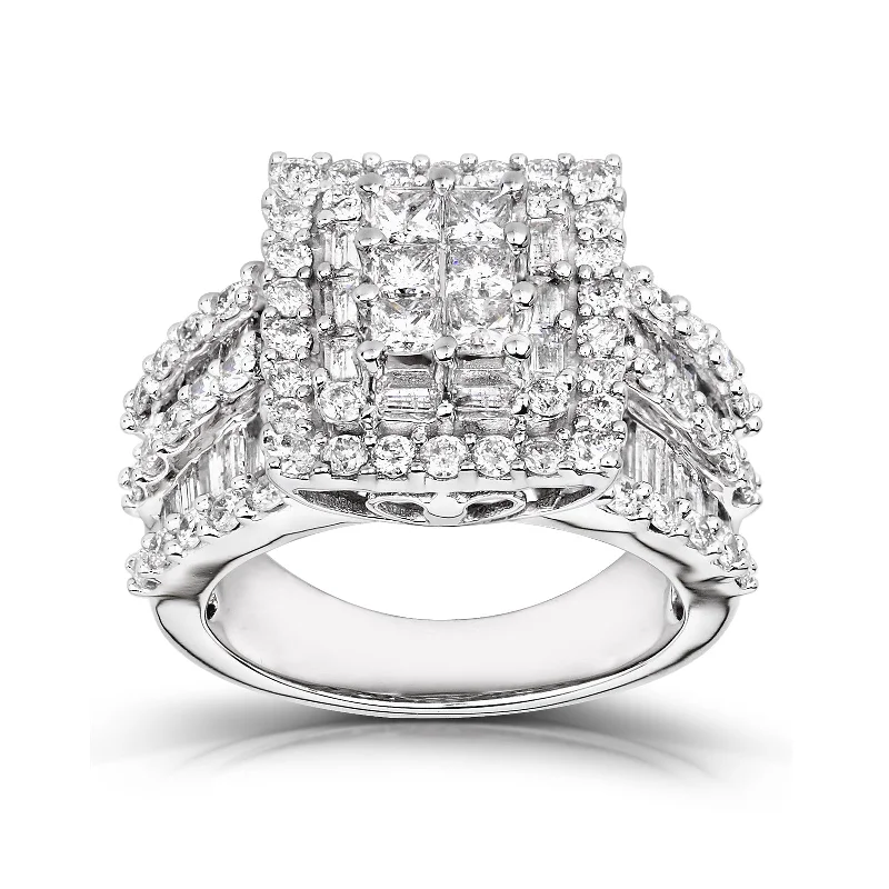 2 Carats Square Cluster Diamond Engagement Ring