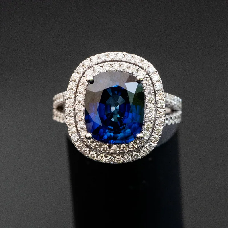 Edith - 8.00 carat cushion sapphire ring with 1.00 carat natural diamonds