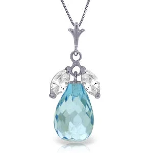 7.2 Carat 14K Solid White Gold Necklace Natural Blue White Topaz