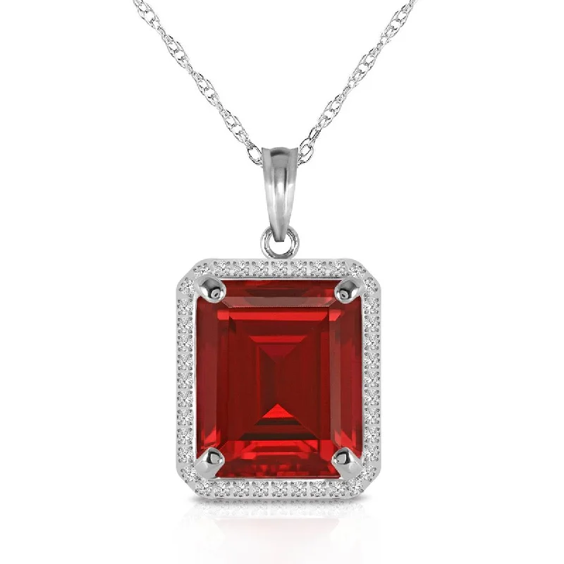 7.45 Carat 14K Solid White Gold Necklace Natural Diamond Ruby