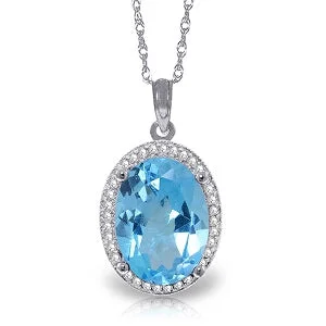 7.58 Carat 14K Solid White Gold Truth's Beauty Blue Topaz Diamond Necklace