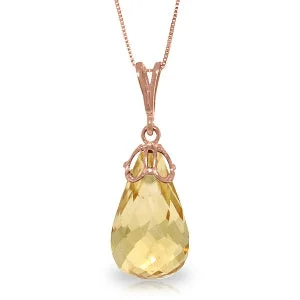 7 Carat 14K Solid Rose Gold Raindrop Citrine Necklace