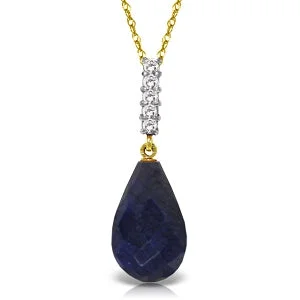 8.88 Carat 14K Solid Yellow Gold Necklace Briolette Drop Sapphire