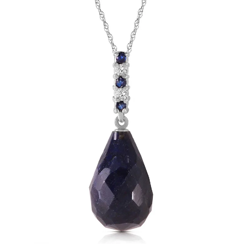 8.95 Carat 14K Solid White Gold Necklace Diamond Briolette Drop Sapphire