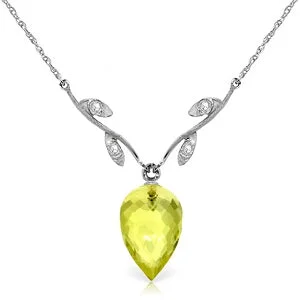 9.02 Carat 14K Solid White Gold Necklace Diamond Briolette Lemon Quartz