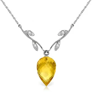 9.52 Carat 14K Solid White Gold Necklace Diamond Briolette Citrine