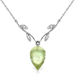 9.52 Carat 14K Solid White Gold Necklace Diamond Briolette Green Amethyst