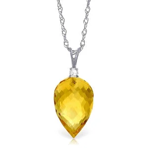 9.55 Carat 14K Solid White Gold Necklace Diamond Briolette Drop Citrine