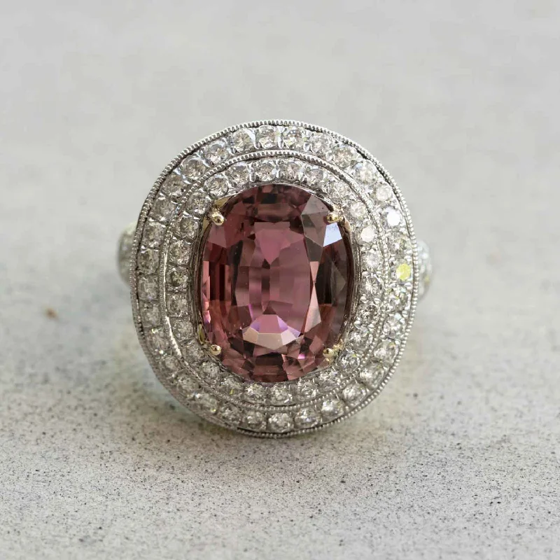 Aine - 5.10 carat natural pink Tourmaline ring with 1.61 carat natural diamonds