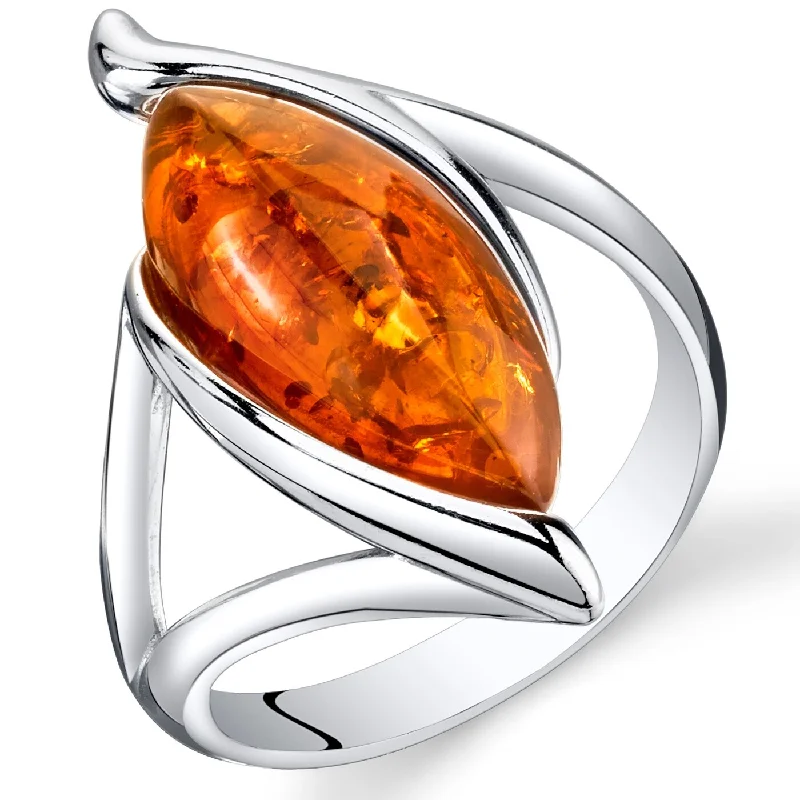 Amber Elliptical Shape Ring in Sterling Silver