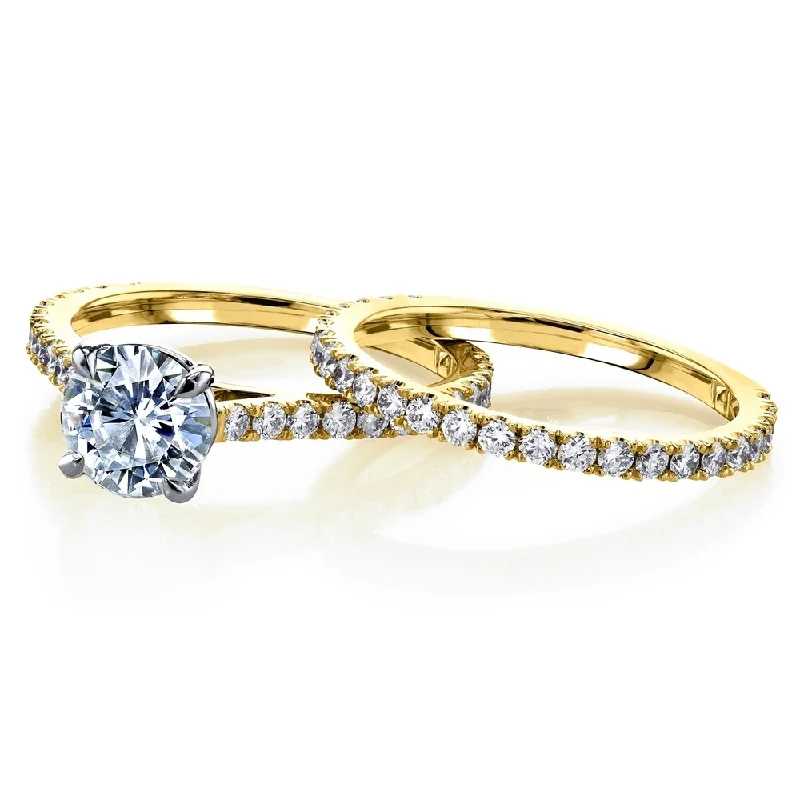 Annello by Kobelli 14k Gold 1 3/4ct TGW Moissanite and Diamond Peg Cathedral Bridal Ring Set