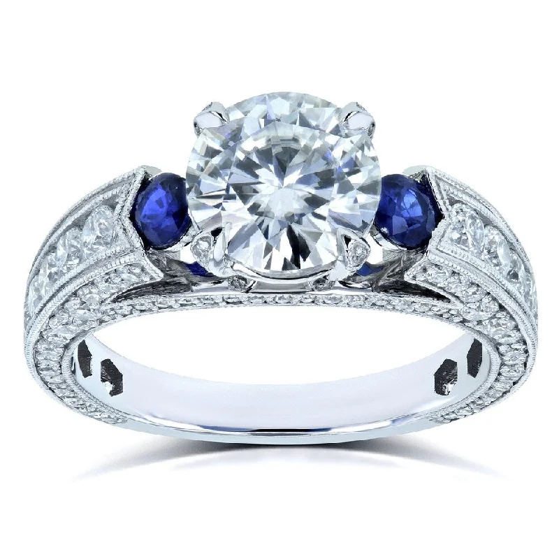 Annello by Kobelli 14k White Gold 3 3/4ct TGW Mixed 3-Stone Blue and White Engagement Ring - Size 8