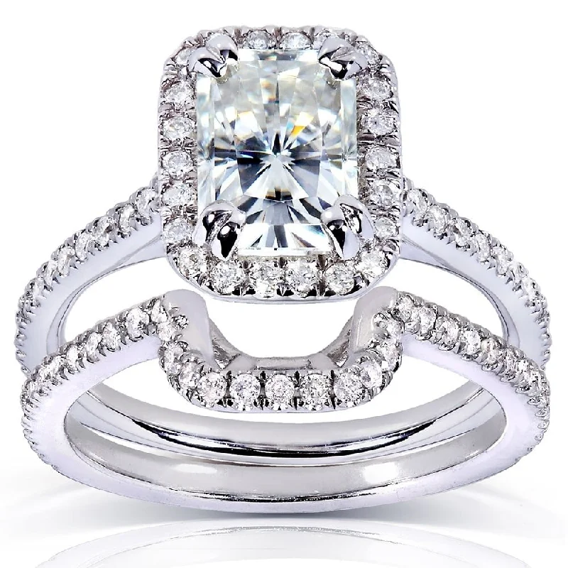 Annello by Kobelli 14k White Gold Radiant-cut Moissanite 1/2ct TDW Round-cut Diamond Bridal Set