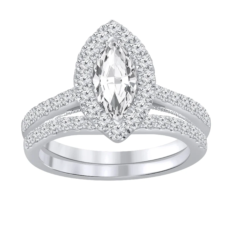 Auriya 1 1/2ctw Marquise Halo Diamond Engagement Ring Set 14k Gold