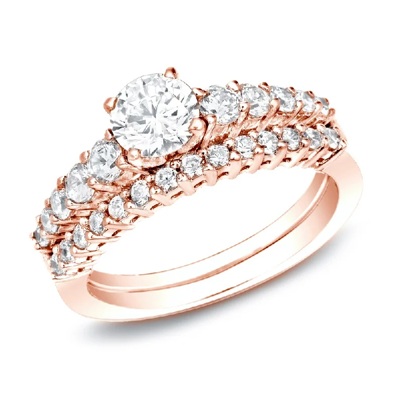 Auriya 14k Rose Gold 1ctw Classic Side-stone Diamond Engagement Ring Set