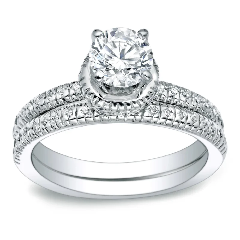 Auriya 1ct TDW Round Diamond Halo Engagement Ring Set Platinum