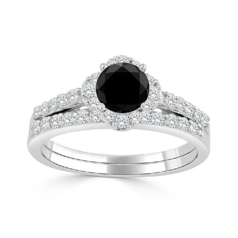 Auriya 1ctw Petite Halo Black Diamond Engagement Ring Set 14k Gold