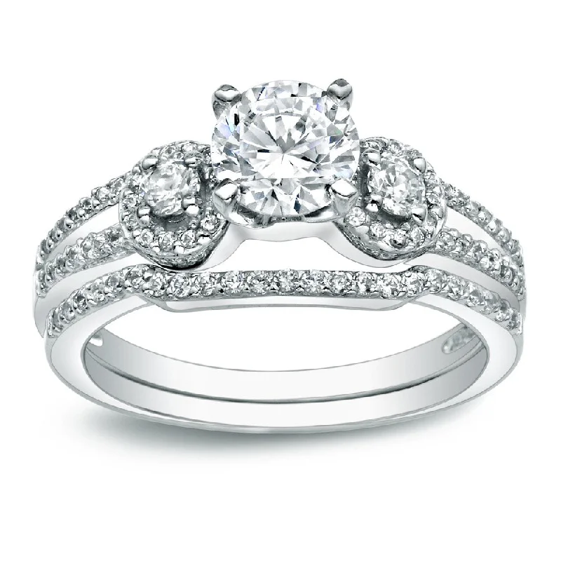 Auriya Platinum 1 carat TW Round 3-Stone Diamond Engagement Ring Set