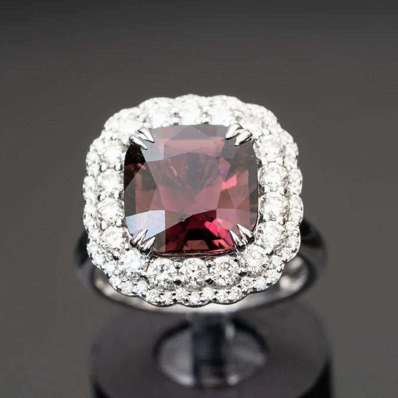 Aurora - 4.86 carat Red Tourmaline ring with 1.16 carat natural diamonds D VVS