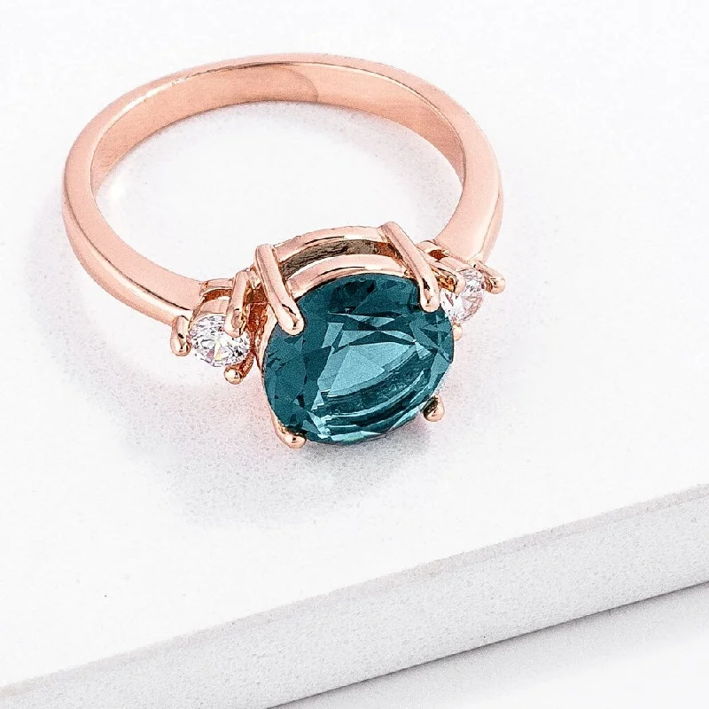 Blue Green Three Stone Engagement Ring